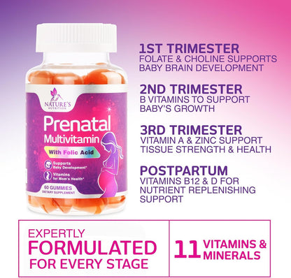 Prenatal Vitamins Gummies with Folic Acid and Choline - Nature's Nutrition, 60 Gummies