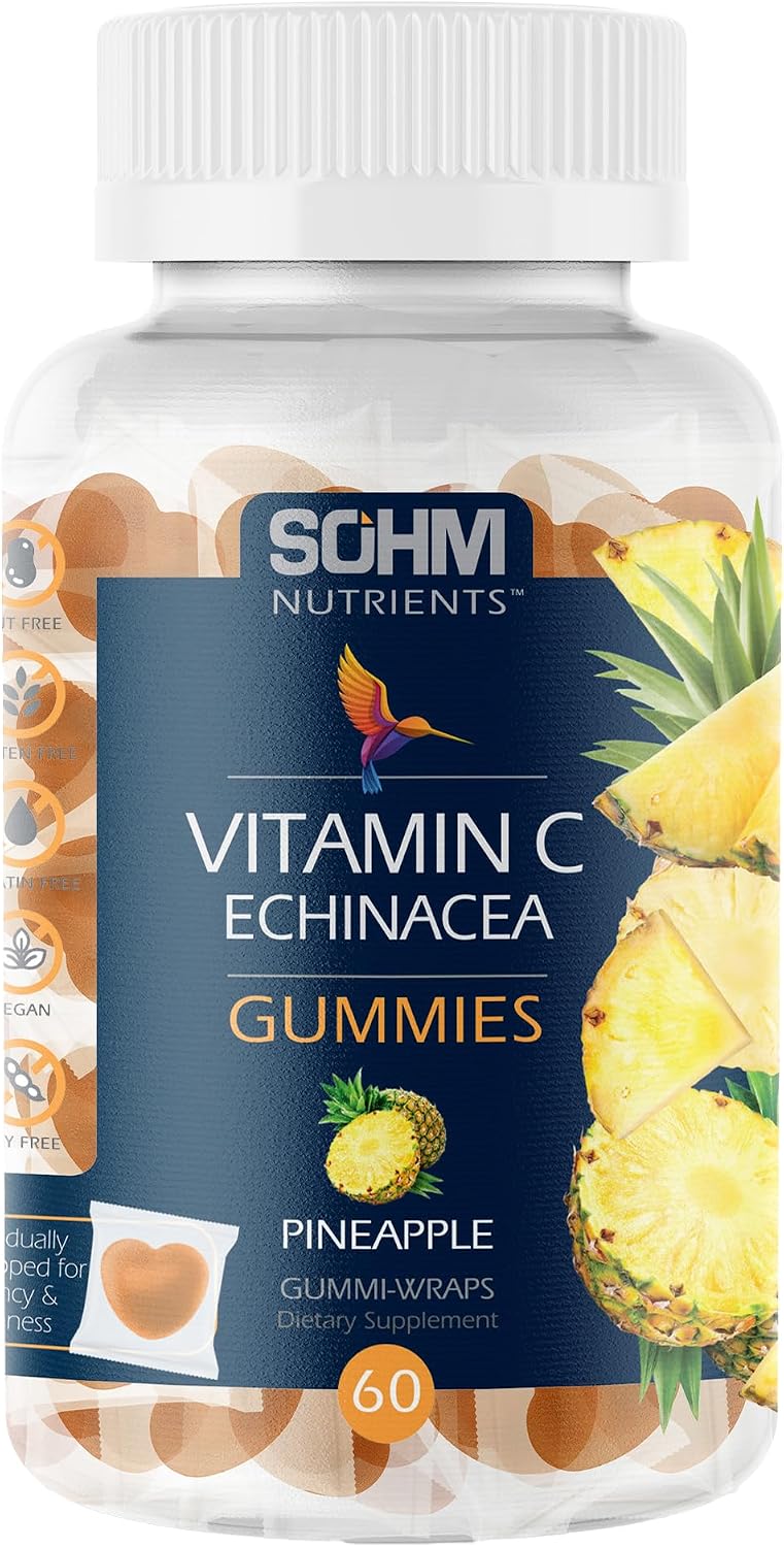 SOHM Vitamin C + Echinacea Gummies - 60 Count - Individually Wrapped - Vegetarian - görsel 1
