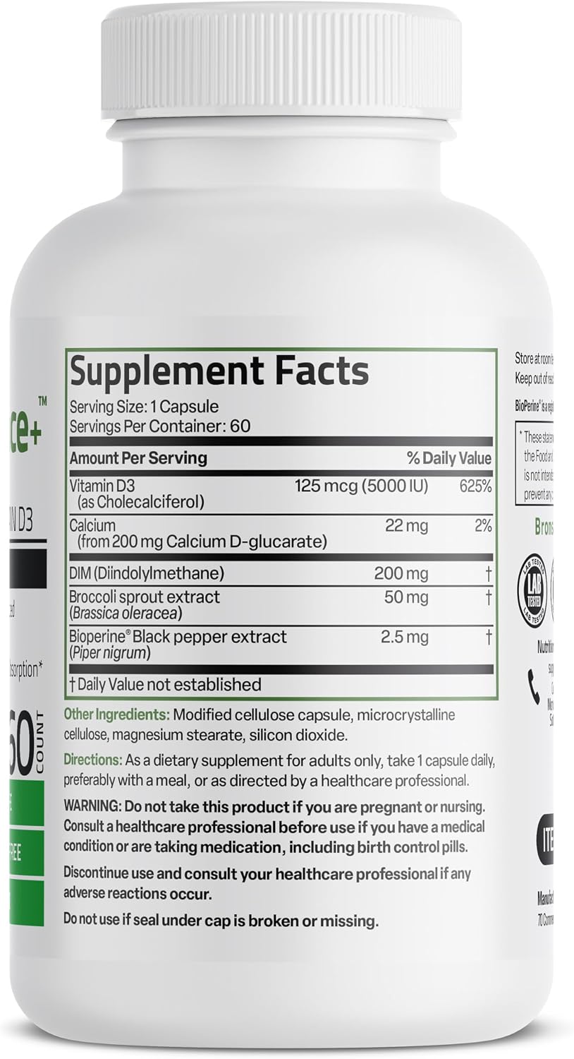 Bronson DIM Balance+ - Food Supplement with DIM, Calcium D-Glucarate, Broccoli Sprout & Vitamin D3 (60 Vegetarian Capsules) - görsel 2