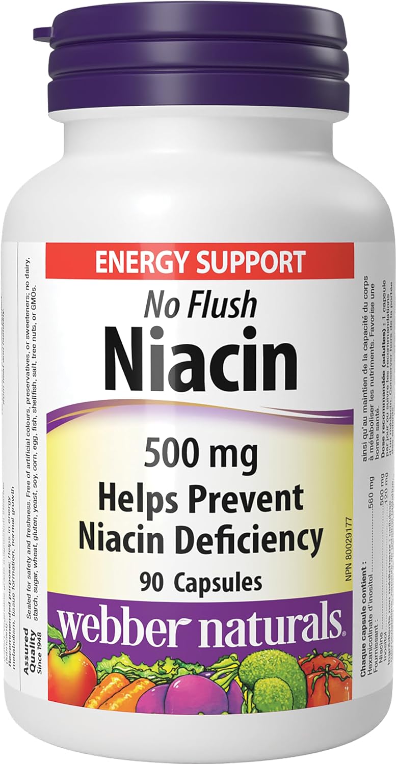 Webber Naturals No Flush Niacin Vitamin B3 Capsules, 500mg, 90 Capsules - görsel 1