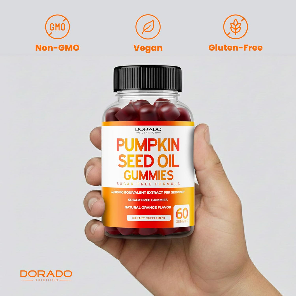 Pumpkin Seed Oil Gummies 4000mg Sugar Free Gummy Supplement with Pumpkin Seed Extract for Adults - Delicious Orange Flavour, Non GMO - Gluten-free, Vegan Supplement & USA-made (60 Gummies) - görsel 7