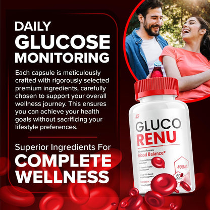 Gluco Renu Capsules - GlucoRenu Advanced Supplement, All-Natural Formula to Support Healthy Levels, Maximum Strength Formula (3 Pack - 180 Capsules)