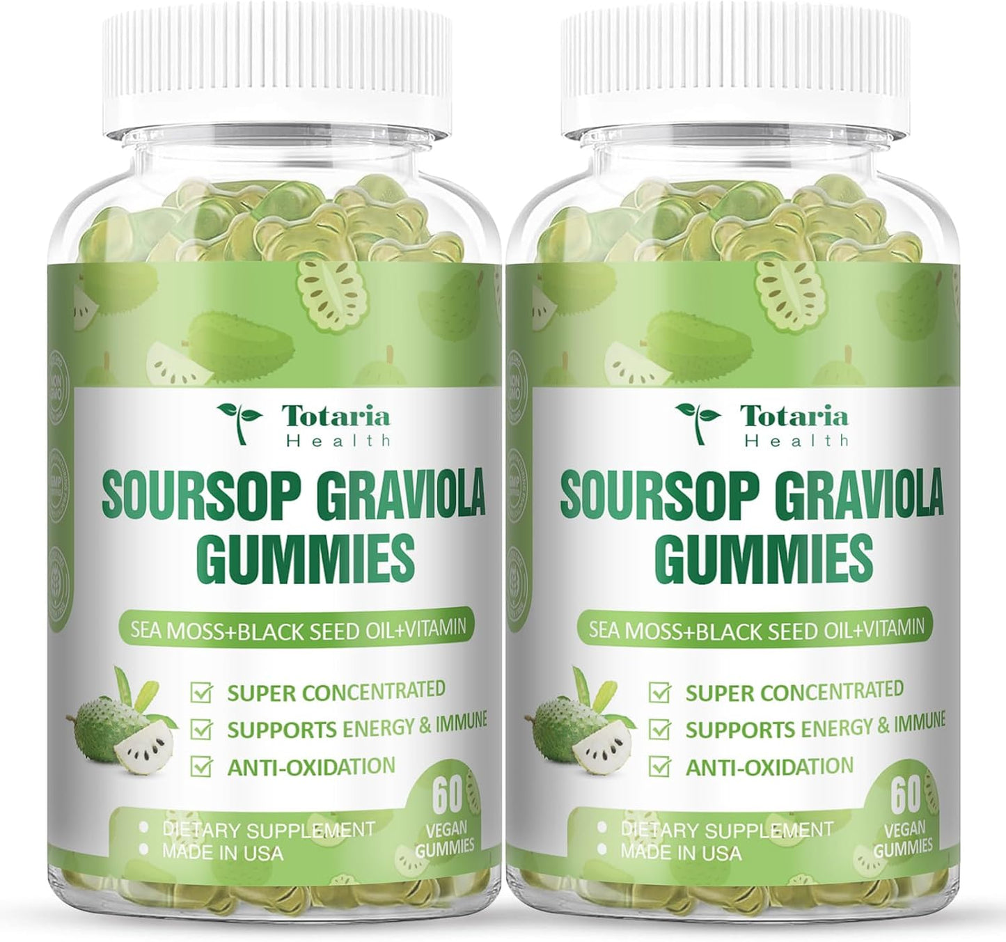 Totaria Sugar Free Soursop Oil Graviola Sea Moss Gummies - Supports Digestive, Sleep, Skin Health, Immunity & Antioxidant - Guanabana Fruit with Sea Moss, 150mg Black Seed Oil Organic Non-GM Vegan - görsel 10