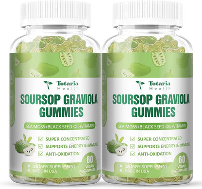 Totaria Sugar Free Soursop Oil Graviola Sea Moss Gummies - Supports Digestive, Sleep, Skin Health, Immunity & Antioxidant - Guanabana Fruit with Sea Moss, 150mg Black Seed Oil Organic Non-GM Vegan