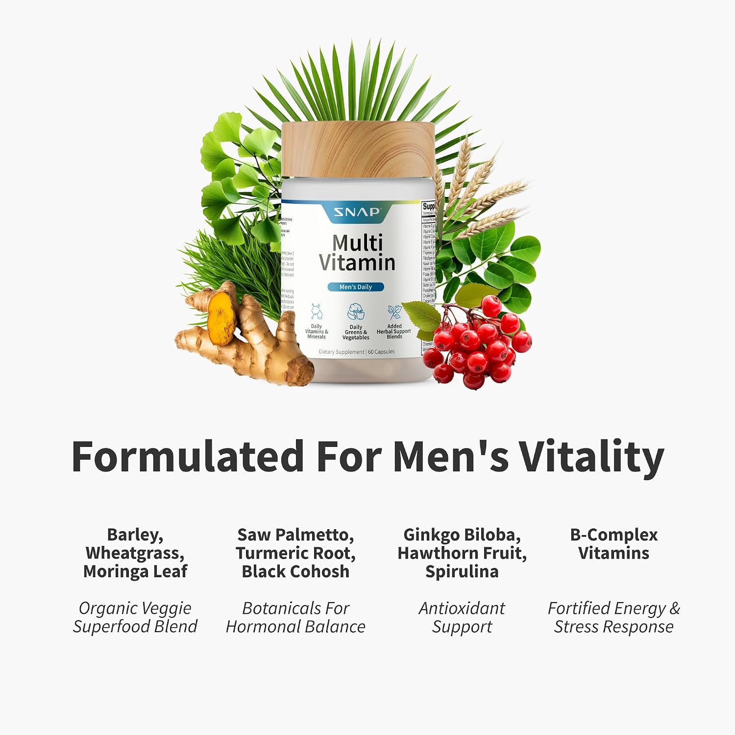 Snap Supplements Men's Multivitamin – Daily Vitamins and Minerals for Energy and Immune Support, 60 Capsules - görsel 3