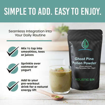 Holistic Bin Ghost Pine Pollen Powder - Wild-Harvested, Golden Californian Pine Pollen, 20 g