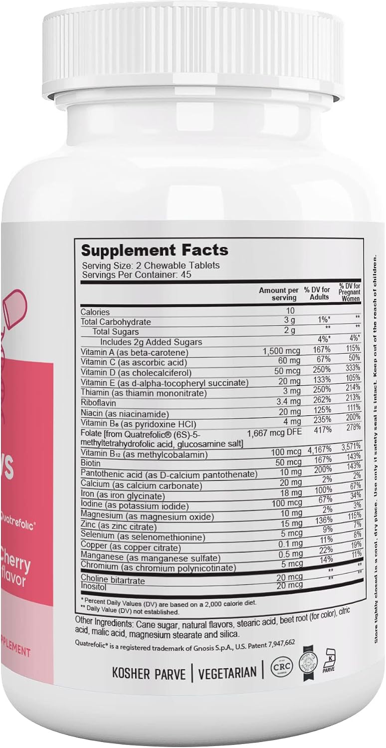 Nutri Supreme Prenatal Vitamin, Chewable Prenatal Vitamins for Women with Highly Absorbable Methyl Folate, Complete Prenatal Multivitamin with Iron, Kosher, Cherry Flavour, 90 Wafers - görsel 2