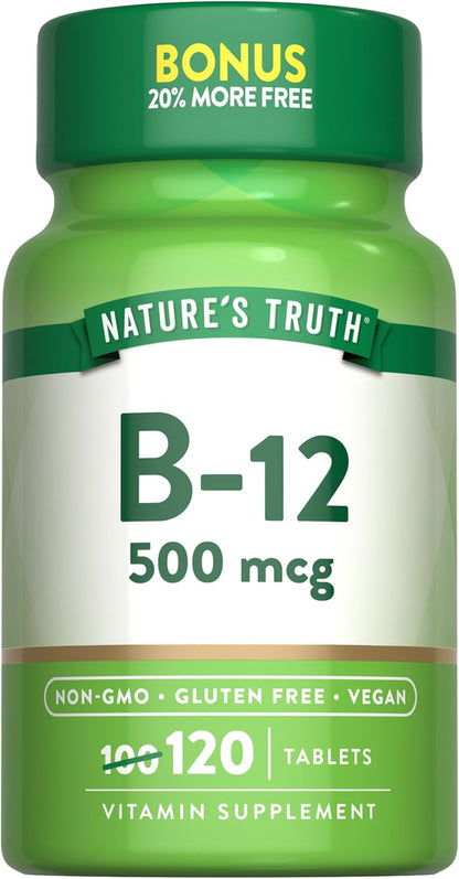 Nature's Truth Vitamin B12 500 mcg - 120 – Energy metabolism: B12 helps convert food into energy, reducing – Image 1