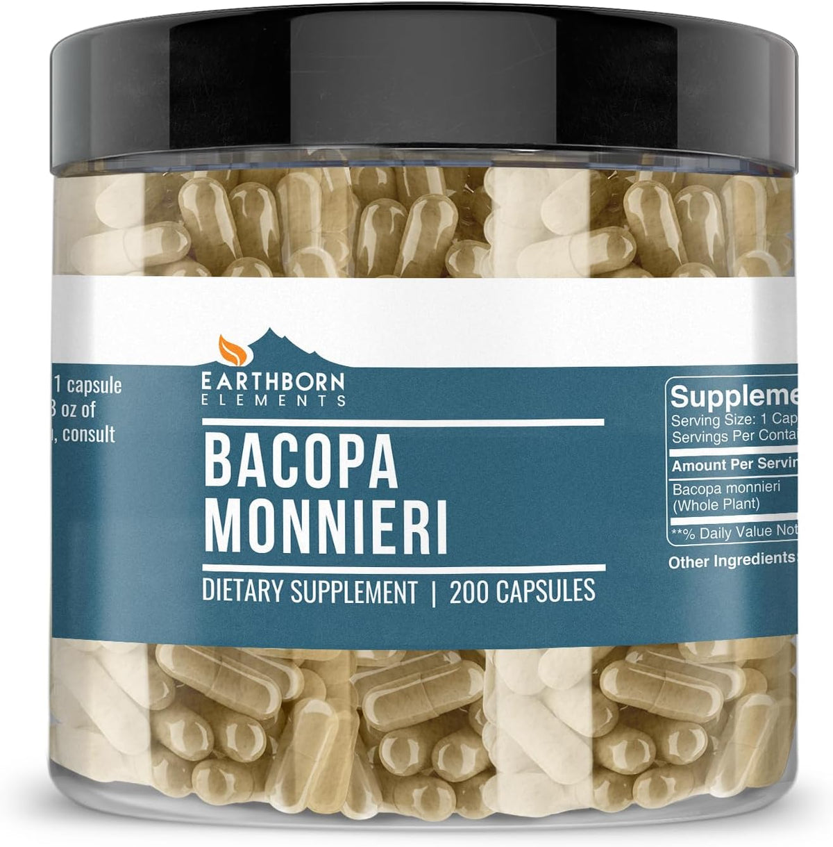 Earthborn Elements Bacopa Monnieri 200 Capsules, Pure & Undiluted, No Additives - görsel 1