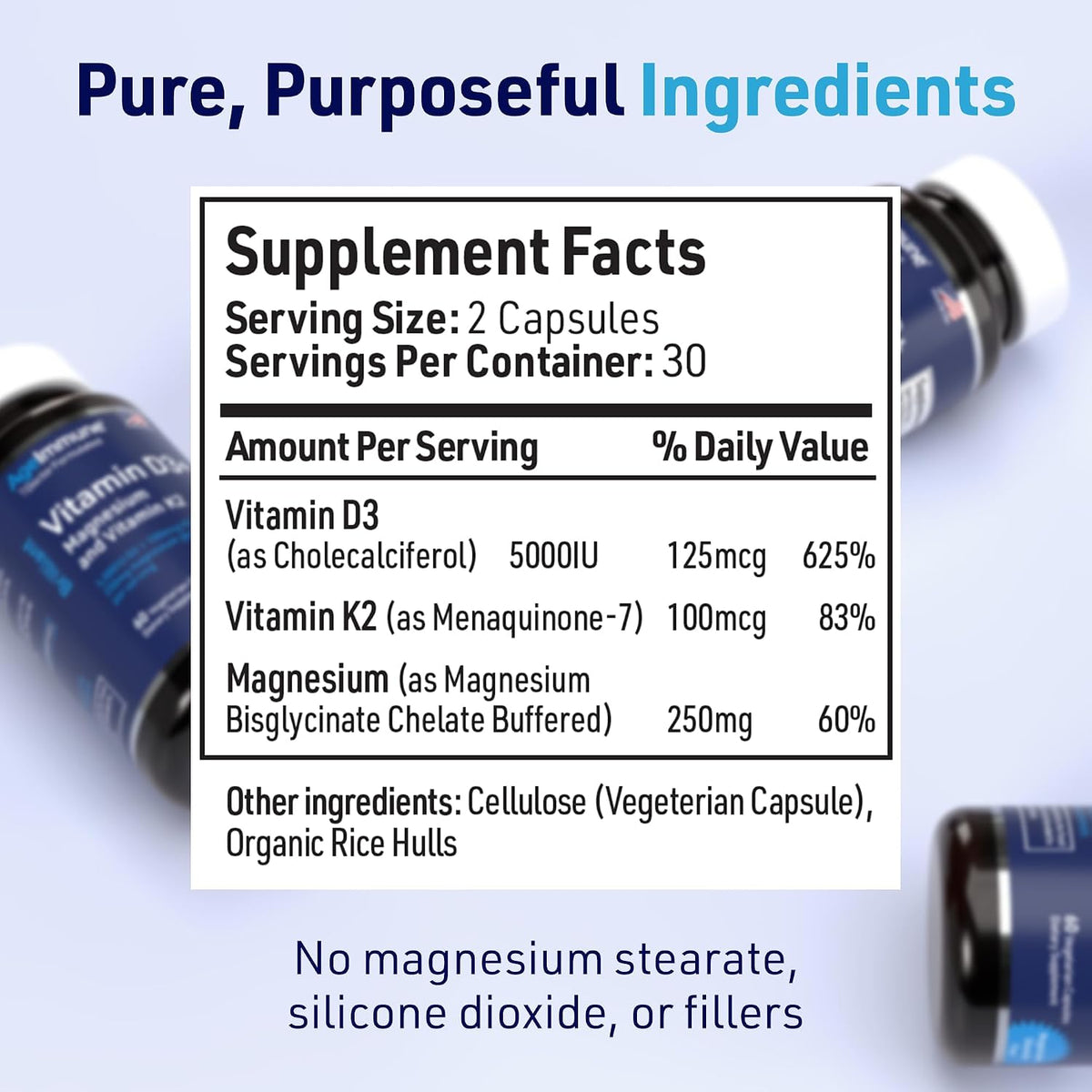 AgeImmune Brilliant D3+ Complex: 5000 IU Vitamin D3, K2 & Magnesium Glycinate - 60 Capsules - görsel 2