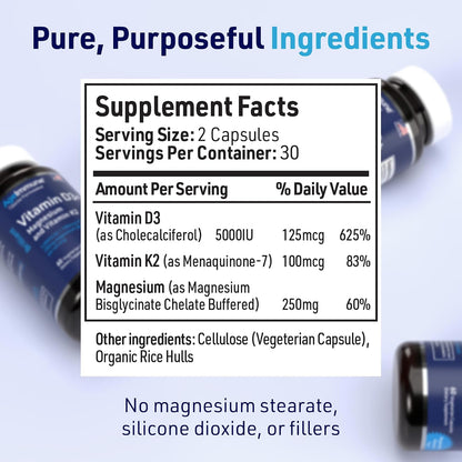AgeImmune Brilliant D3+ Complex: 5000 IU Vitamin D3, K2 & Magnesium Glycinate - 60 Capsules
