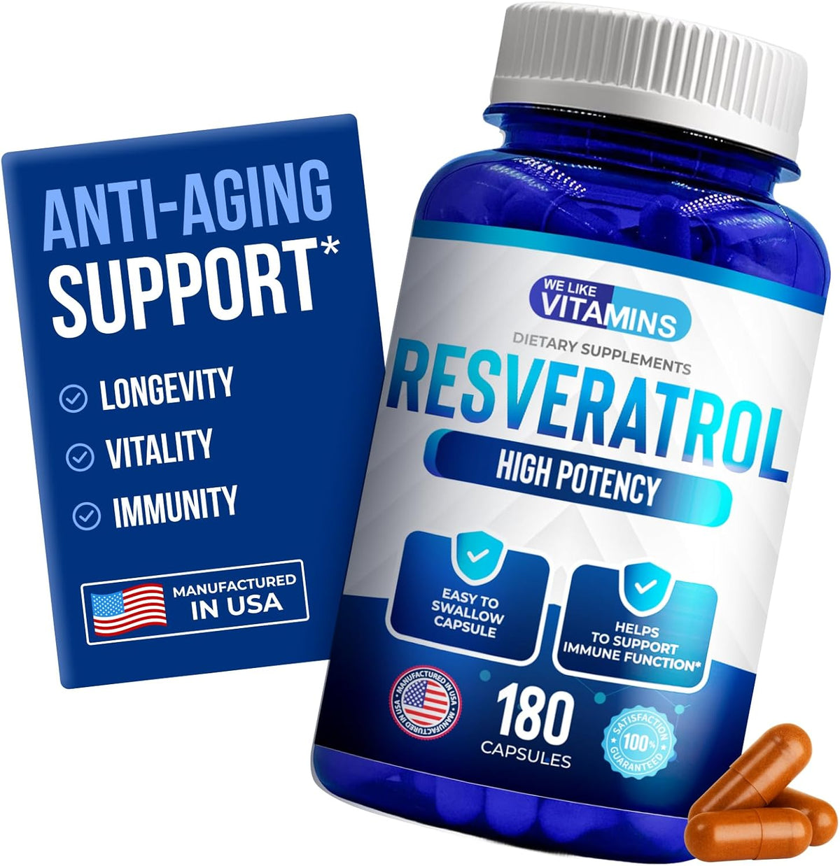 We Like Vitamins Resveratrol 1000mg - 180 Vegetarian Capsules - Antioxidant Supplement - görsel 1