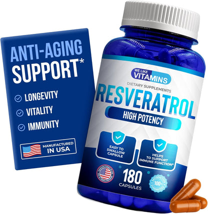 We Like Vitamins Resveratrol 1000mg - 180 Vegetarian Capsules - Antioxidant Supplement