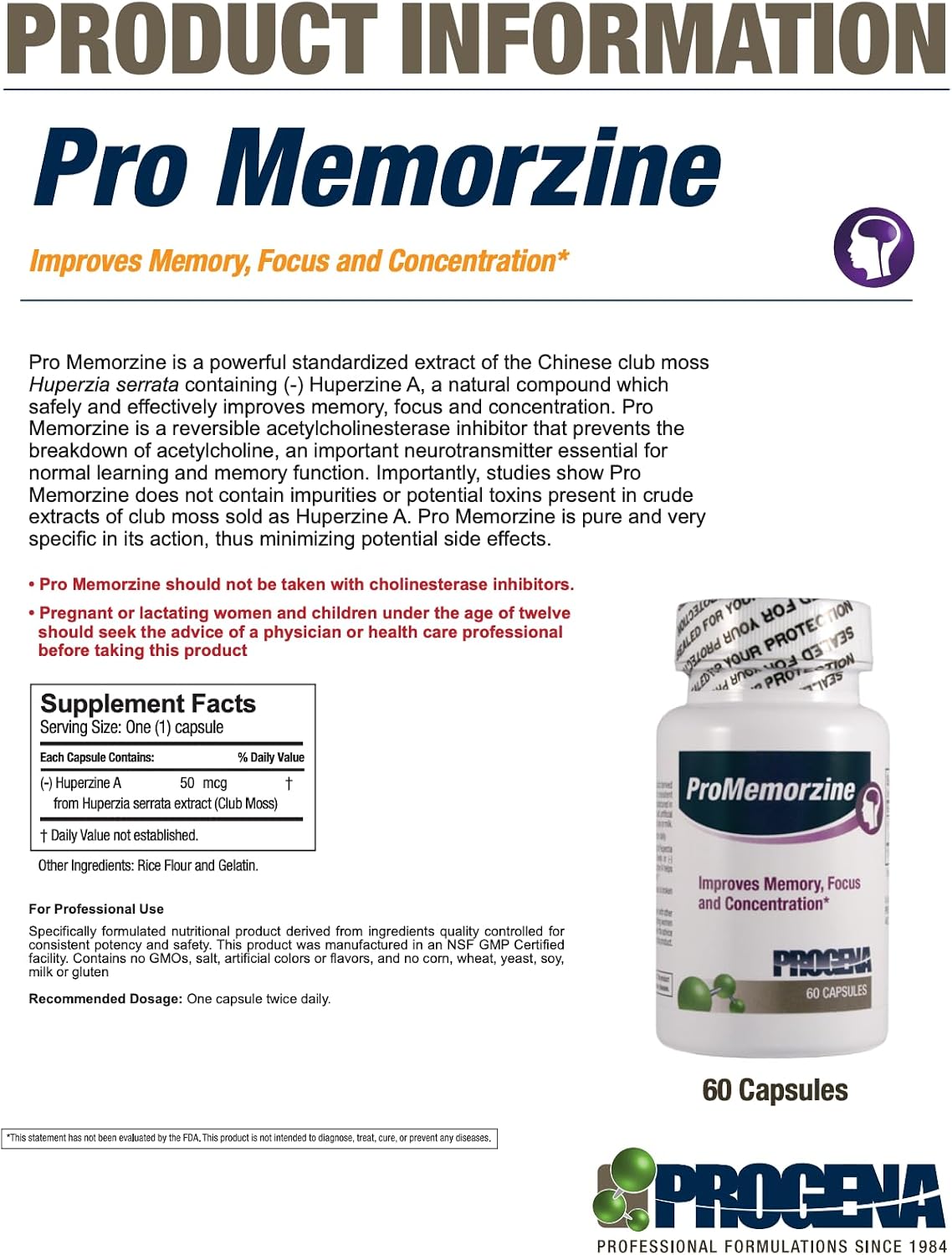 PROGENA - ProMemorzine - Memory Support Complex (60 Capsules) - görsel 3