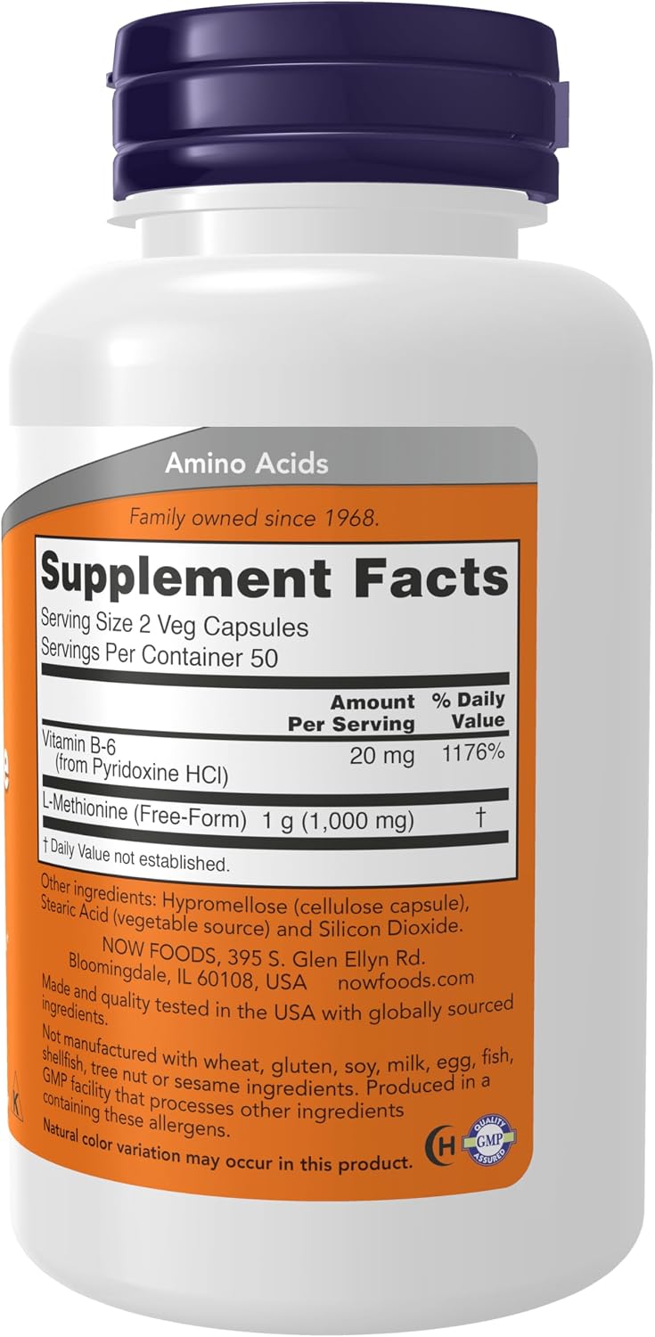 NOW Foods L-Methionine 500 mg with Vitamin B-6 - 100 Capsules - görsel 2
