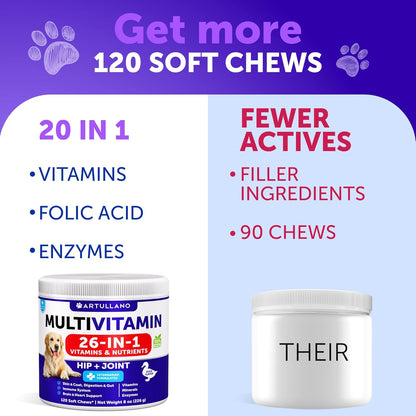 26-in-1 Dog Multivitamin Chews with Glucosamine, 120 Chews