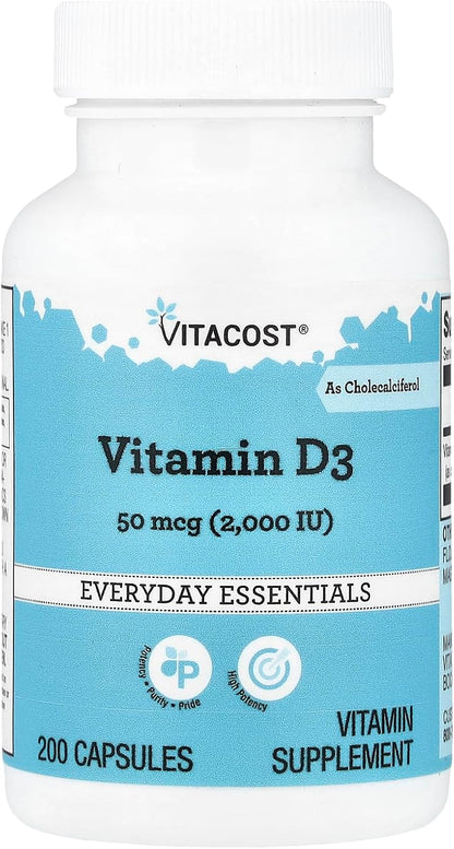 Vitacost Vitamin D3, 50 mcg (2000 IU), 200 Capsules