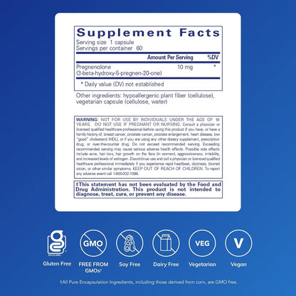 Pure Encapsulations Pregnenolone 10 mg – Hormone Precursor for Memory and Wellbeing