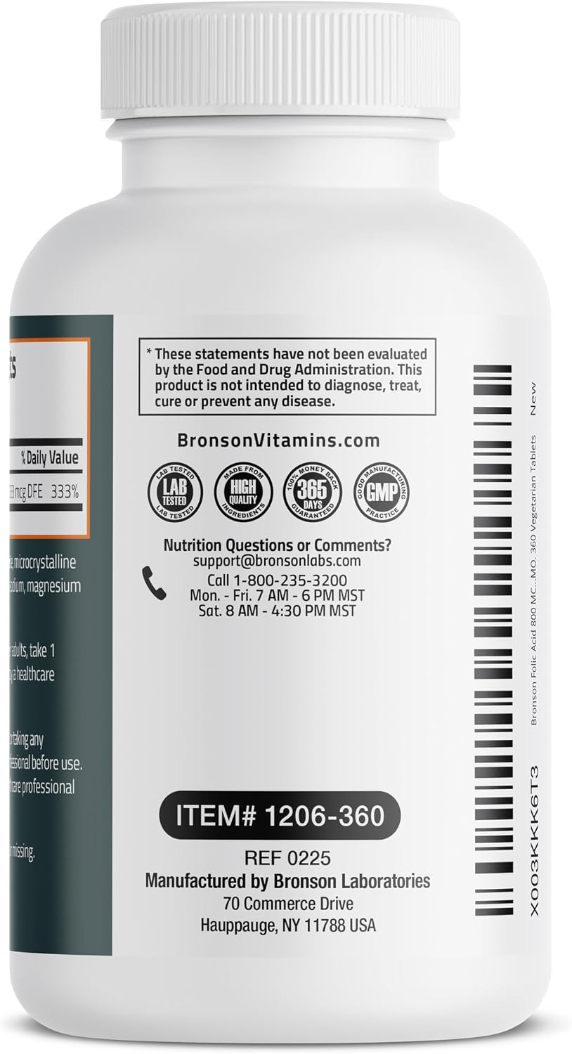 Bronson Folic Acid 800 mcg Supports Prenatal Development, Non-GMO, 360 Tablets - görsel 5