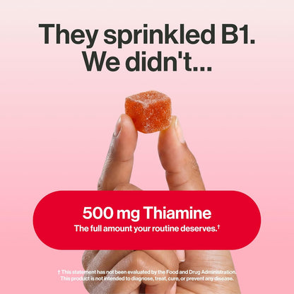 kindnature Vitamin B1 Gummies 500mg – High Potency Thiamine Supplement for Energy, Focus & Nervous System – Vegan, Non-GMO Chewable B1 Vitamins for Adults & Kids – Natural Strawberry Flavour – 60 Ct