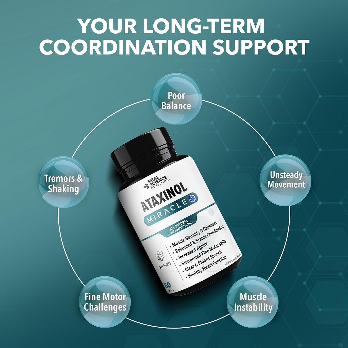 Real Science Ataxinol - Muscle Relaxant & Nerve Support Supplement for Coordination and Muscle Stability - with Vinitrox & GABA - 60 Capsules - görsel 3