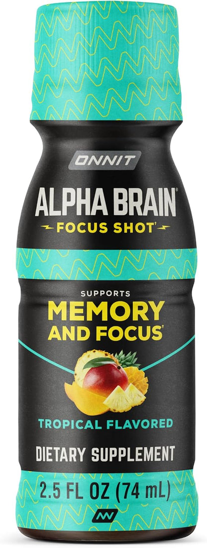 ONNIT Alpha Brain Focus Shot, Tropical Flavour - Nootropic Dietary Supplement Drink, 75 ml, 6 Count