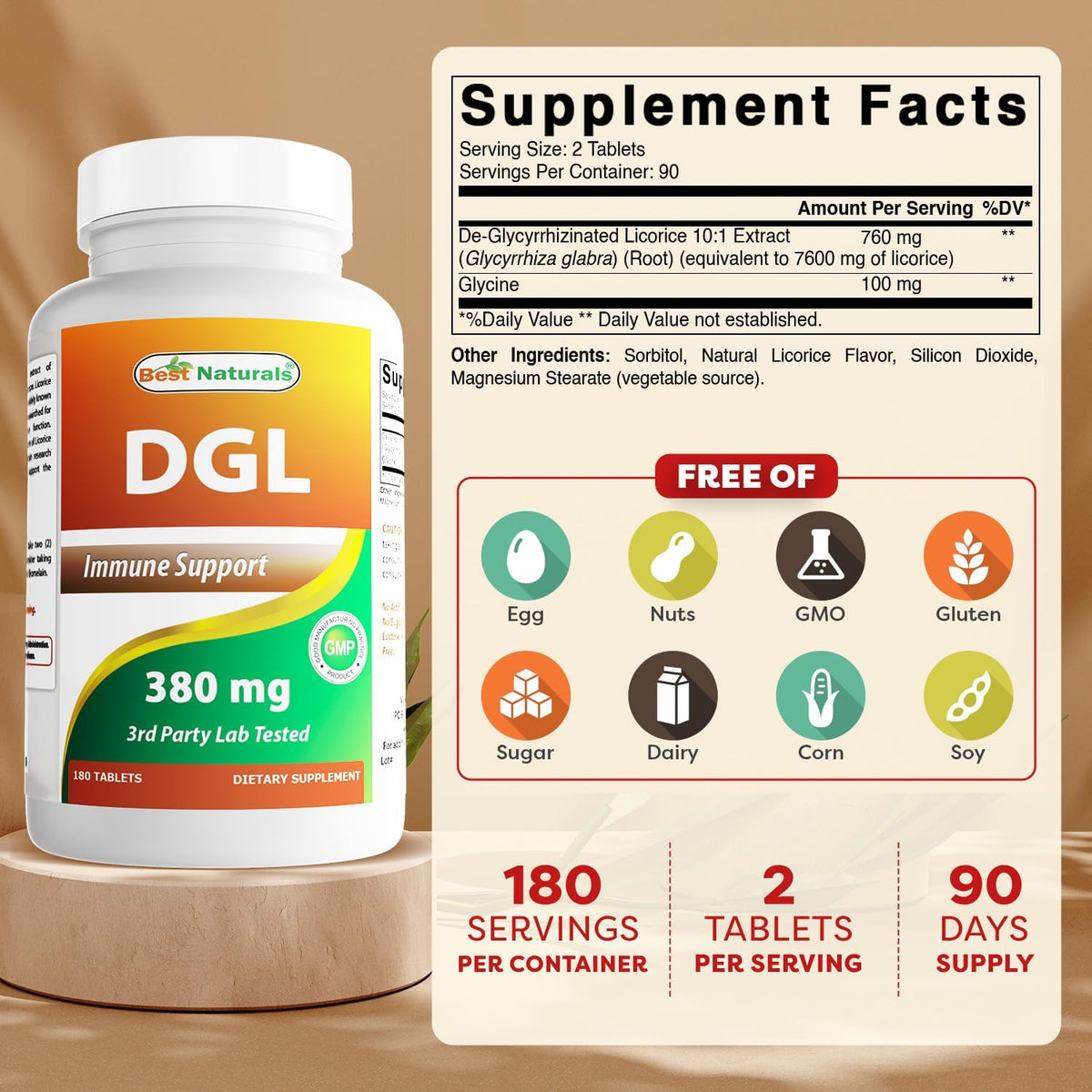 Best Naturals DGL Chewable 380 mg, 180 Tablets - görsel 2