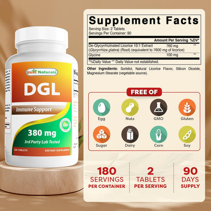 Best Naturals DGL Chewable 380 mg – 180 Tablets (Pack of 2)