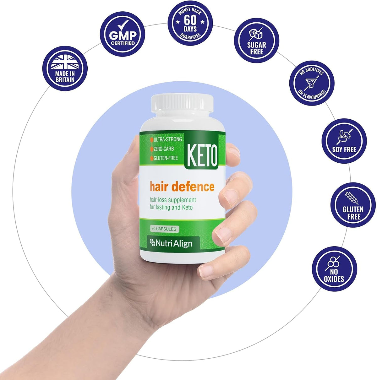 Nutri-Align Hair Defence Biotin Complex - 2500mcg Biotin with Vitamin A, Folic Acid & Calcium, 90 Capsules - görsel 5