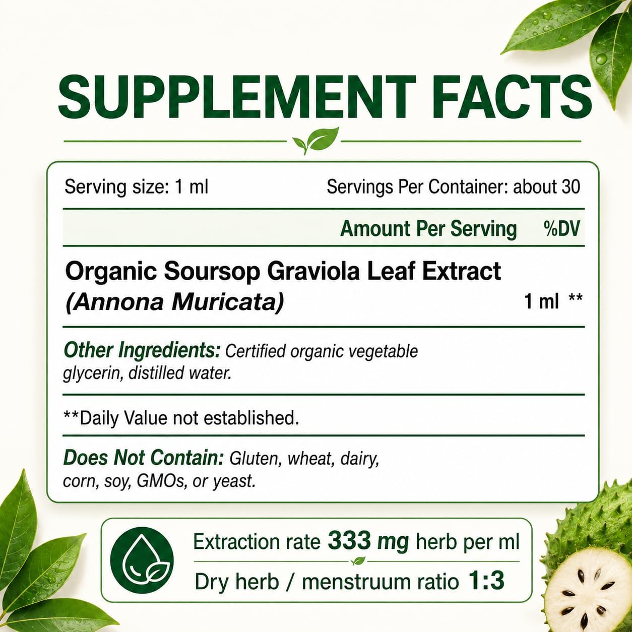 KingHealth Organic Soursop Graviola Leaf Extract Liquid Drops - Pure Herbal Supplement, 30 ml - görsel 8