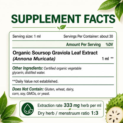 KingHealth Organic Soursop Graviola Leaf Extract Liquid Drops - Pure Herbal Supplement, 30 ml