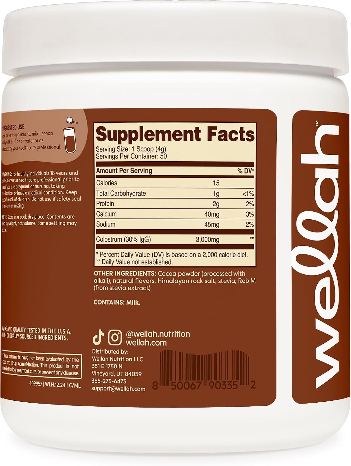 Wellah Colostrum Mocha Latte Flavoured (50 Servings) - Sweetened with Stevia, 3g Colostrum Per Serving, Dietary Supplement - görsel 4