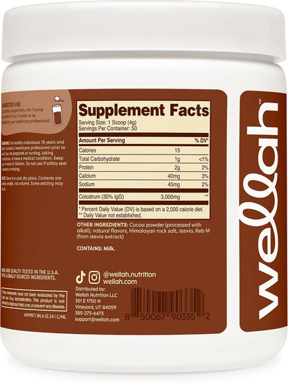 Wellah Colostrum Mocha Latte Flavoured (50 Servings) - Sweetened with Stevia, 3g Colostrum Per Serving, Dietary Supplement