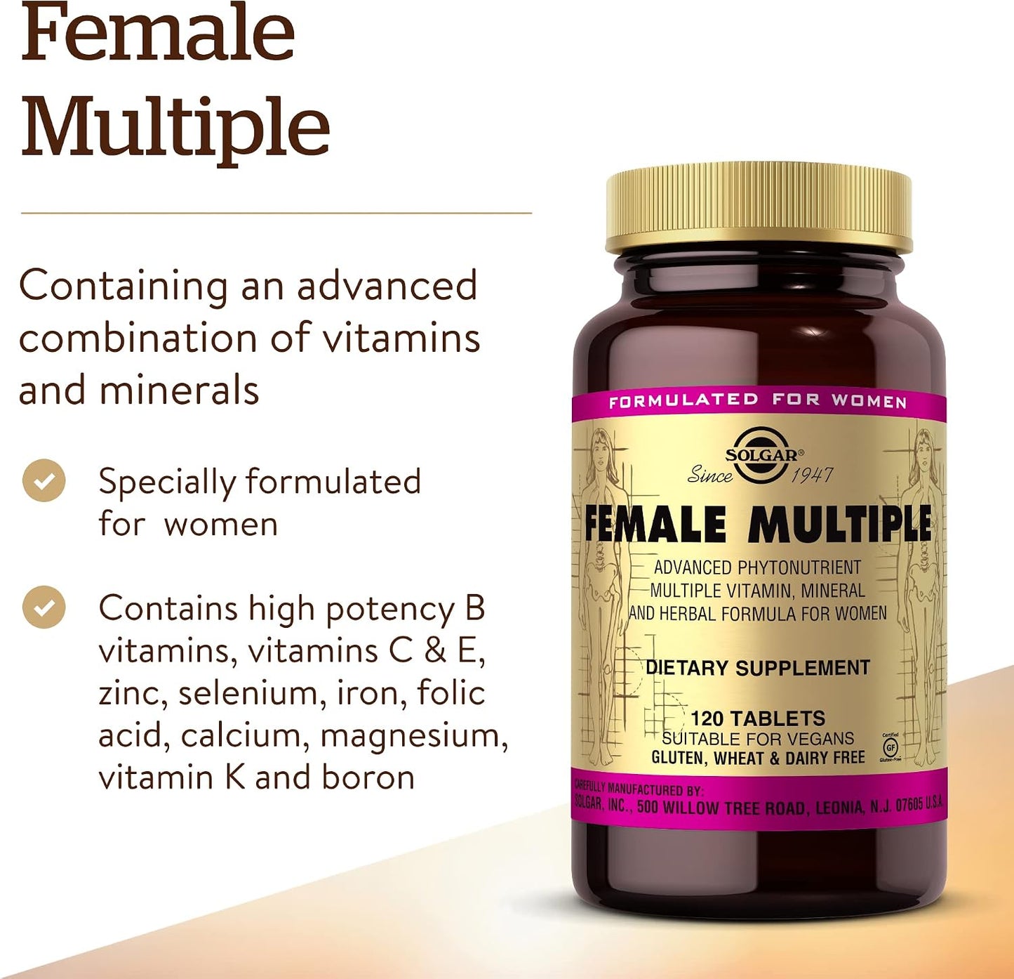Solgar Female Multiple - Multivitamin, Mineral & Herbal Formula for Women - 120 Tablets - görsel 3