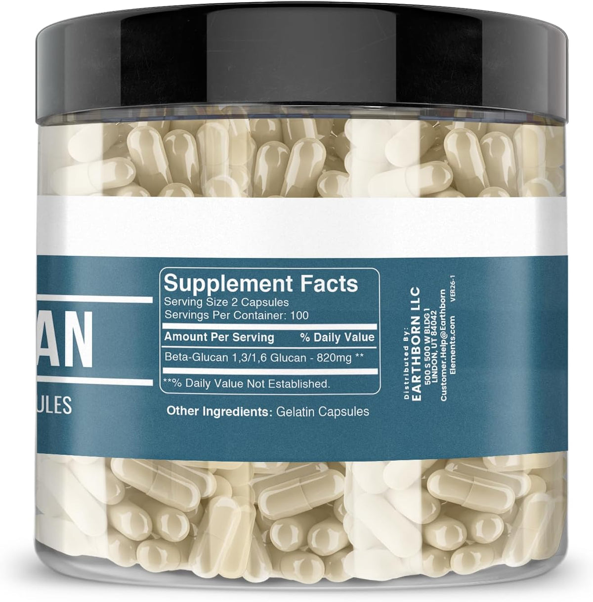 Earthborn Elements Beta Glucan, 200 Capsules, Pure and Undiluted, No Additives - görsel 2