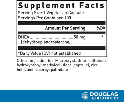 Douglas Laboratories DHEA 50 mg Capsules, Micronised - 100 Vegetarian Capsules