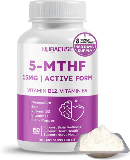 NURAFUSE High Strength 5-MTHF (Active Folate) with Vitamin B12, B6, Magnesium & Black Pepper