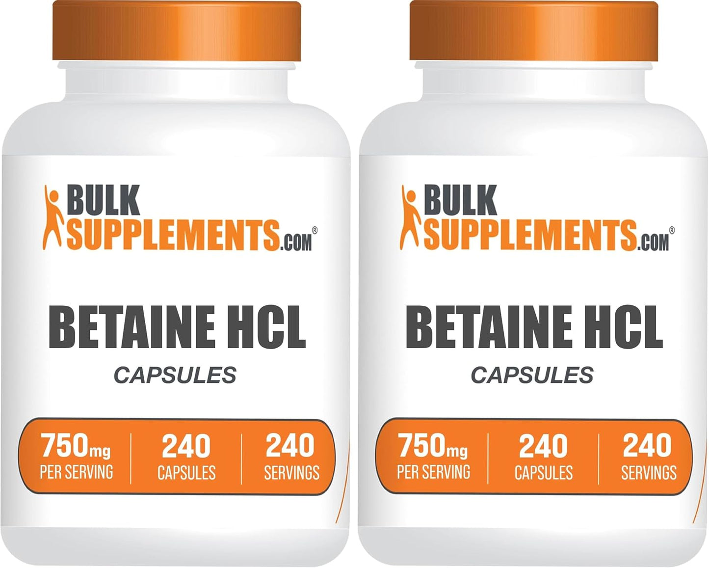 BulkSupplements.com Betaine HCl Capsules - Betaine Hydrochloride Supplement for Digestive Support, 750mg, 240 Capsules - görsel 7