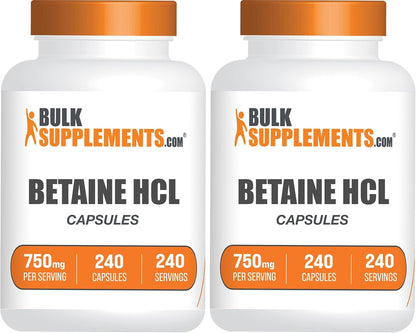BulkSupplements.com Betaine HCl Capsules - Betaine Hydrochloride Supplement for Digestive Support, 750mg, 240 Capsules