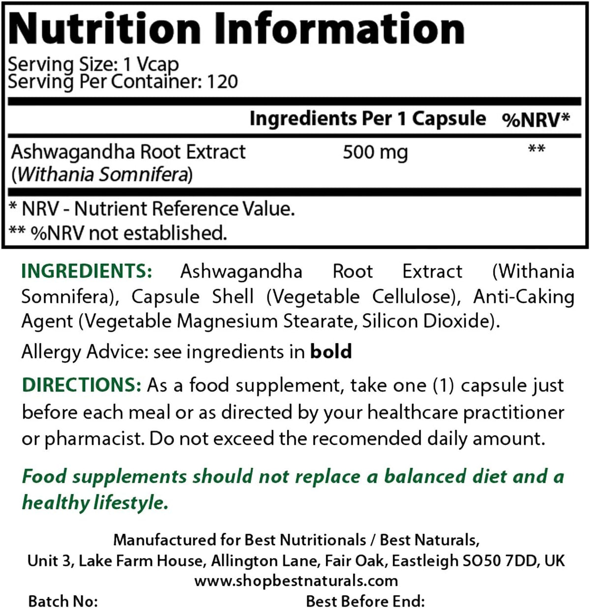 Best Naturals Ashwagandha 500 mg Capsules - 120 Vegetarian Capsules - görsel 2