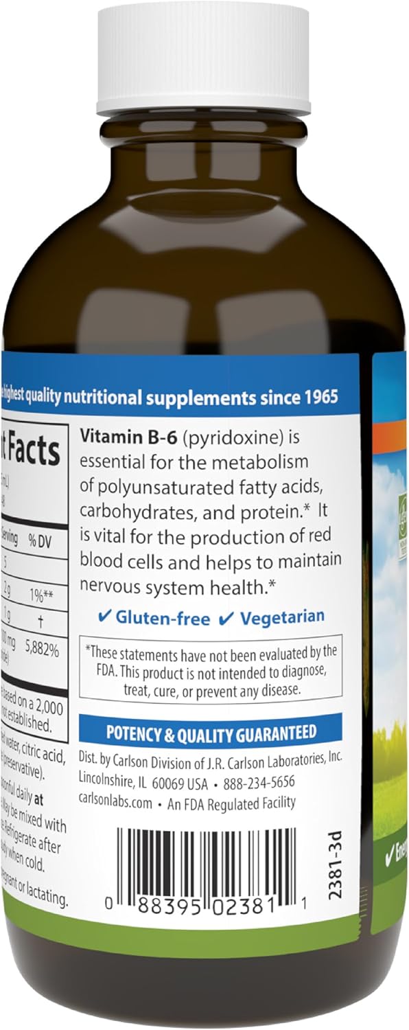 Carlson - B-6 Liquid, Vitamin B-6 for Energy Metabolism and Heart Health, Berry Lemonade Flavour, 120 ml - görsel 8