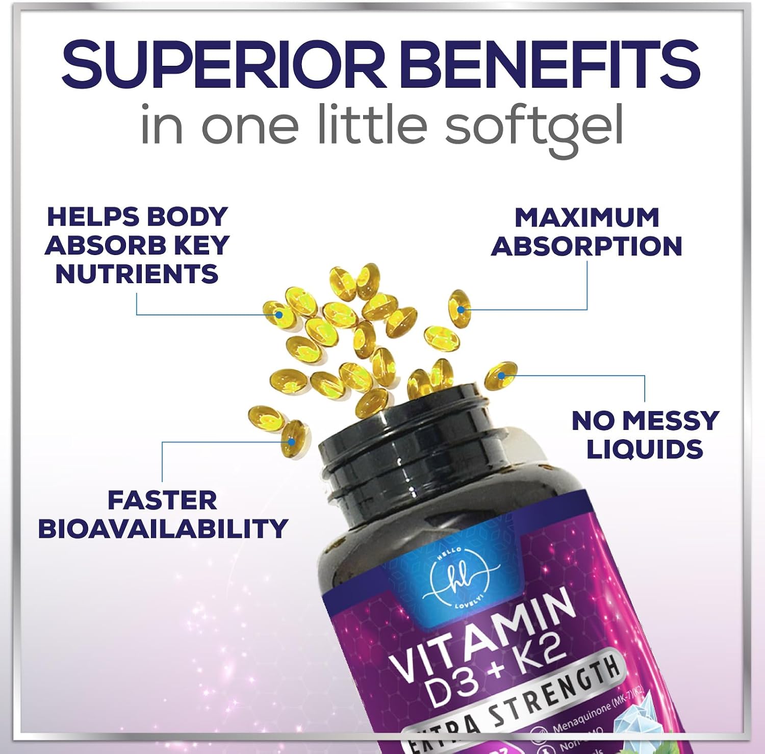 Hello Lovely! Vitamin D3 5000 IU with K2 MK-7 - 240 Soft Capsules - görsel 7