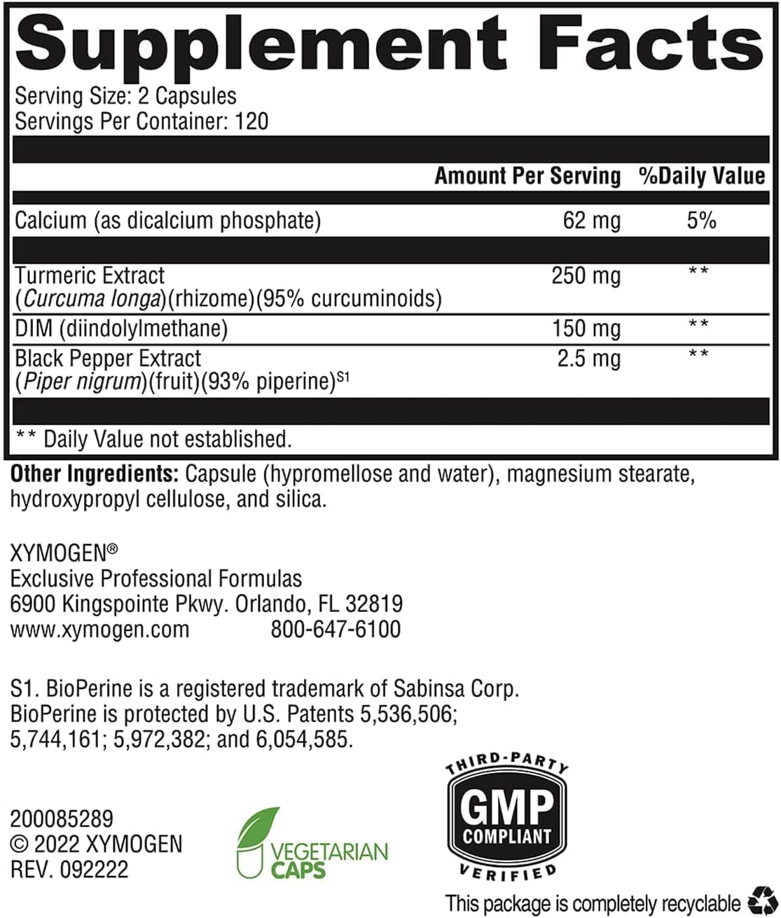 XYMOGEN Dimension 3 - DIM Supplement for Hormonal Balance and Oestrogen Metabolism Support with Curcumin and BioPerine - Gluten-Free - 240 Capsules - görsel 2