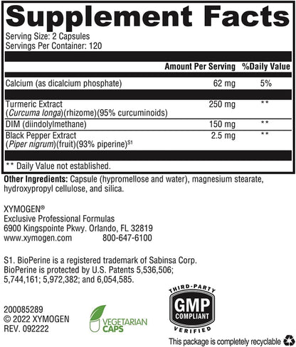 XYMOGEN Dimension 3 - DIM Supplement for Hormonal Balance and Oestrogen Metabolism Support with Curcumin and BioPerine - Gluten-Free - 240 Capsules