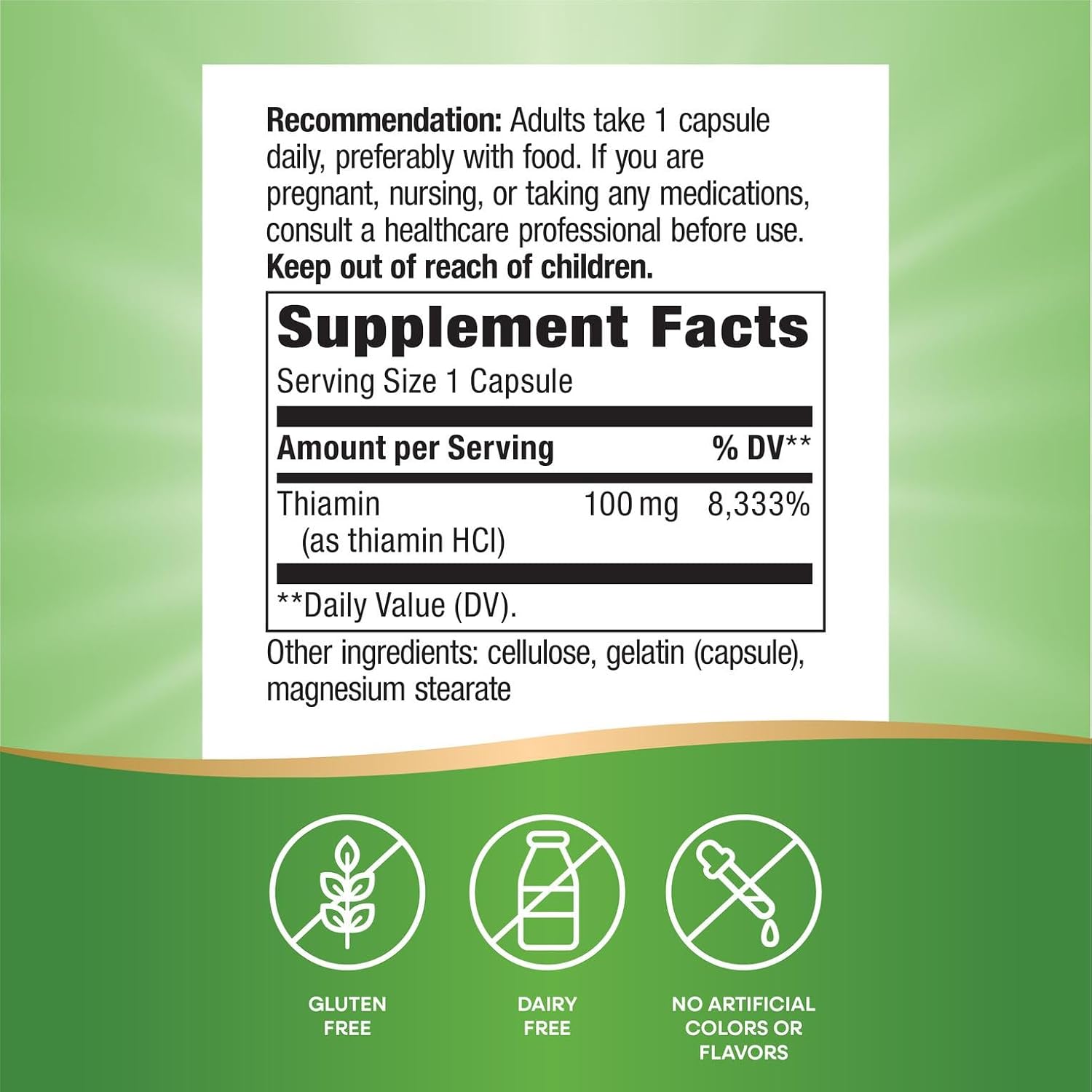 Nature's Way Vitamin B1, 100 mg Thiamine HCl, 100 Capsules - görsel 5
