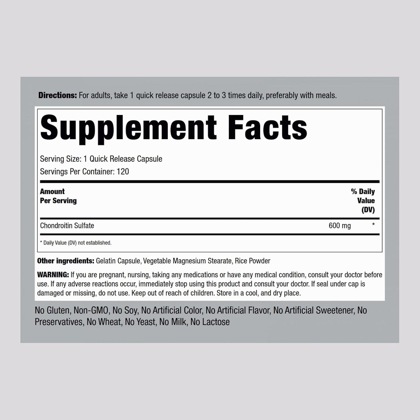 Piping Rock Chondroitin Sulphate Supplement | 600mg | 120 Capsules | Non-GM, Gluten-free - görsel 2