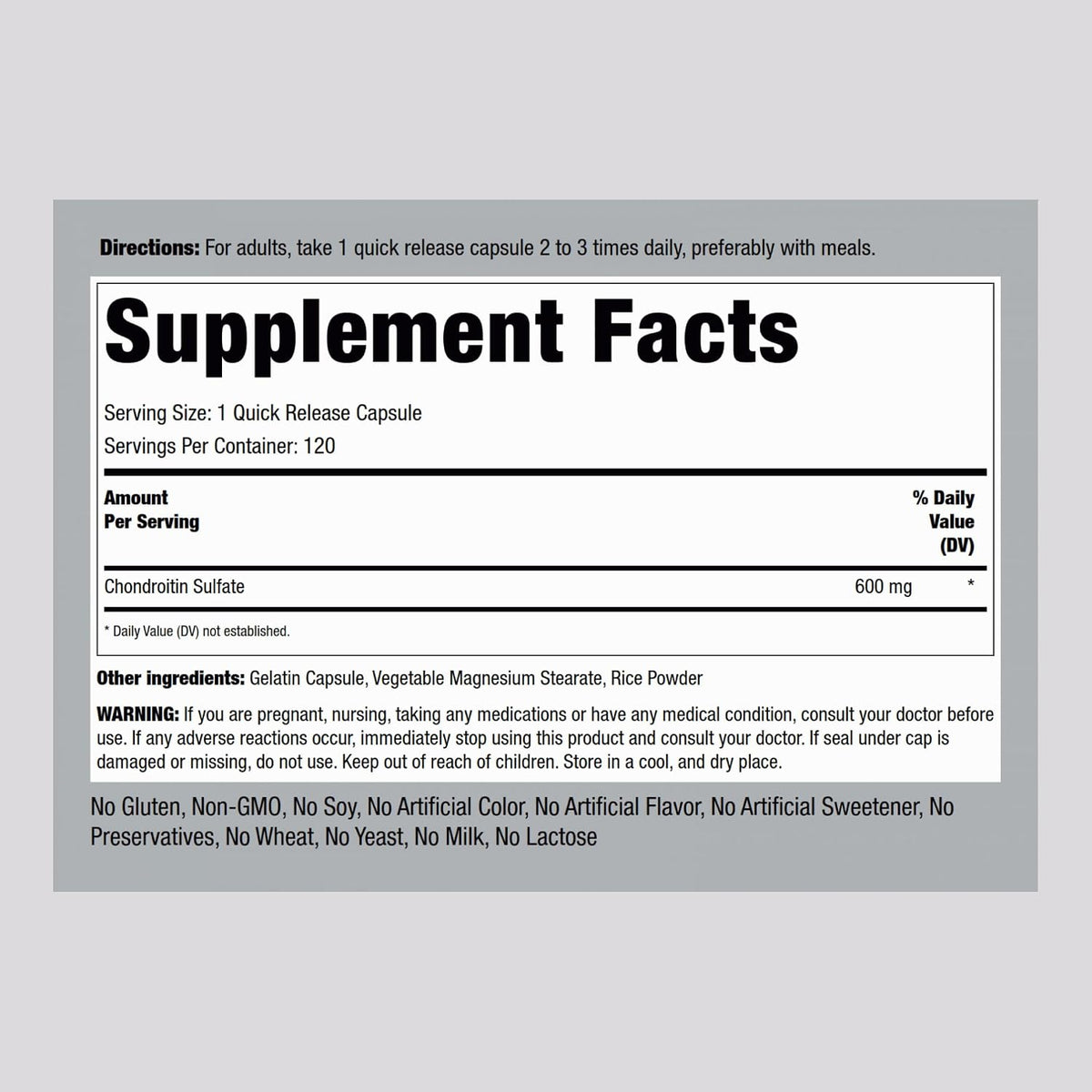Piping Rock Chondroitin Sulphate Supplement | 600mg | 120 Capsules | Non-GM, Gluten-free - görsel 2