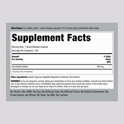 Piping Rock Chondroitin Sulphate Supplement | 600mg | 120 Capsules | Non-GM, Gluten-free