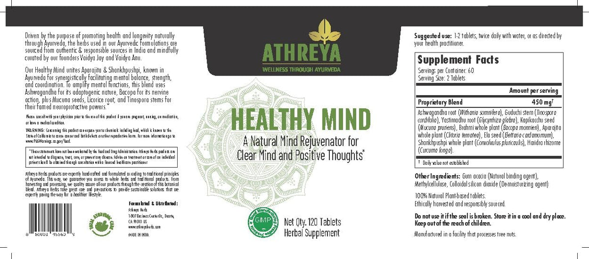 Athreya Herbs Healthy Mind Tablets – Brain Health Supplement, 120 Tablets, 30-Day Supply - görsel 2