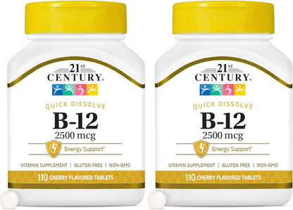 21st Century B12 1000 mcg Prolonged Release Tablets, Cyanocobalamin for Energy and Nerve Support, Gluten Free, 110 Tablets
